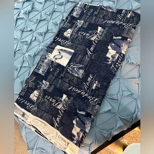 Navy and White Travel-Themed Fabric